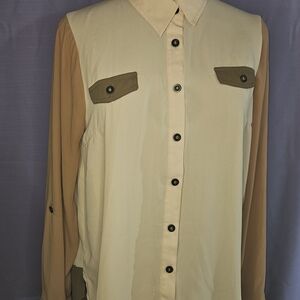 Edge Women's Button Down Shirt - Cream and Brown